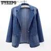 Giacche da donna WTEMPO Cappotto di jeans da donna con un bottone Durevole Cardigan taglie forti Donna Giubbotto da motociclista in denim lavato medio Primavera Autunno Blazer L231208