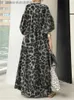 Urban Sexy Dresses Leopard tryckt maxi klänning kvinnor överdimensionerad lös lång klänning fe sommar v-hals puff sle casual strand sundress mantel l231208