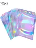 100PCPACK IRIDESCENT CLOSABLE BILINOSABLE BAIK BAGE ALUMINUMIUM FOIL PROFOM HOLOGRAMジッパーポーチストレージパッキングギフトwrap9584056