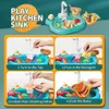 Doll House Accessories Kitchn Sink Toys Dishwash Rinnande vatten låtsas Play Set Education for Kids 231207