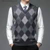 Men's Vests Men Sweater Vest Knitted Tank Top V Neck Sleeveless Pullover Casual Plaid Top Winter Autumn Warm Vests Q231208