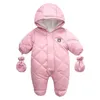 Rompers vinter nyfödd baby pojke jumpsuit med sammet isolering baby pojke jacka småbarn flicka snörock baby vinter jumpsuit 231208