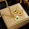 Pendant Necklaces Fashion Light Luxury Stainless Steel Heart Shape Chain Green Zircon Necklace Earrings Set Women Exquisite Jewelry