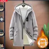 Men's Jackets 2023 Autumn and Winter Fashion Trend In Long Style Plus Fleece Thickened Windbreaker Casual Loose High Quality Coat 231207