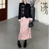 Kvinnors blusar kinesiska stiluppsättningar eleganta långärmad skjortor svarta korta kvinnor kamisor snörning rosa rosa jacquard kjolar y2k två bit