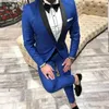 Mäns kostymer Royal Blue Groom Tuxedos For Wedding Groomsmen Black Shawl Lapel Slim Form Formal Business Men Passar Manlig modemiddagsjacka