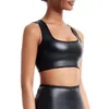 Cuir artificiel femmes S chemise en forme de U cou t-shirt sans manchettes entraîneur intermédiaire problèmes de corps ajustement serré sport soutien-gorge Sexy