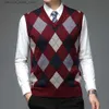 Men's Vests Men Sweater Vest Knitted Tank Top V Neck Sleeveless Pullover Casual Plaid Top Winter Autumn Warm Vests Q231208