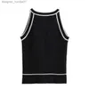 Dames Tanks Camis Dames 2023 Nieuwe Mode Cropped Kleurblok Slanke Halter Gebreide Tops Vintage Sleless Fe Vest Chic Tops L231208