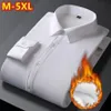 Mäns avslappnade skjortor 2024 Autumn Winter Long Sleeve White Warm Fleece Stretch Shirt Formell Business Office Wear Dress Male M 5XL 231207
