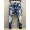 Men's Jeans Autumn designer DSQ Skinny Feet pants Mens Jeans ripped D2 Paint splatter Retro Blue straight Jean streetwear Beggar quality streepants d2 luxury