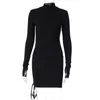 Casual Kleider Weiß Mini Frauen Mode Langarm Rollkragenpullover Kleid Weibliche Herbst Sexy Kordelzug Bodycon Party Club