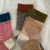 Women Socks Compression Stripes Thermal Korean Short Ankle Stockings Winter Warm Ribbed Patchwork School Sports High Long