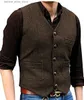 Gilet da uomo Gilet da uomo con scollo a V a spina di pesce in tweed Gilet da lavoro per matrimonio Gilet da uomo Groomman Abbigliamento Giacca vittoriana Steampunk Q231208