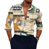 Men's Casual Shirts Stylish Mens Printed Long Sleeve Muscle Shirt Collared Button Down For Party T Dress Up Polyester Fabric