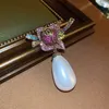 Ensembles de bijoux de mariage FYUAN exquis goutte d'eau collier de perles boucles d'oreilles broche pour femmes coloré cristal rose fleur mariée 231208