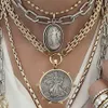 Pendant Necklaces Hyperbole Gothic Cuban Chunky Necklace for Women Vintage Queen Coin Pendant Necklace Statement Hip hop Jewelry 231207