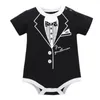 Rompers Newborn baby clothing summer gentleman jumpsuit 0-12M Infnat boys cotton jumpsuit men's Beibei tight fitting suit tie printed short sleeved 231208