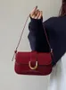 Evening Bags 2023 Trendy Women's Bag Retro Burgundy Horseshoe Buckle Handheld Underarm Fashion Crossbody High-End Shoulder