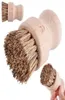 Kitchen Sisal Palm Brush Round Handle Bamboo Wooden Cleaning Scrubbers for Washing Cast Iron Pan Pot2491099
