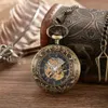 Relojes de bolsillo 2 lados abiertos regalo tallado Reloj de bolsillo mecánico hombres mujeres Fob cuerda a mano doble cazador números romanos 231207