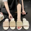 Pantoufles chaîne perle femmes été diapositives chaussures mode Med Pantofle luxe doux 2023 plat caoutchouc PU basique femme dames S