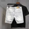 Herr jeans 2022 koreanska retro japanska mångsidiga lösa raka denim shorts casual byxor pojkar vit färg kort rippad hiphop jeansl231209