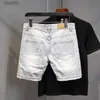 Erkekler Kot 2022 Kore Retro Japon çok yönlü gevşek düz denim şort sıradan pantolon erkekler beyaz renk kısa yırtık hip hop jeansl231209