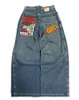 Mäns jeans American Harajuku Y2k Style Series Street denim bredben byxor hip-hop retro ficka broderi hög midja rak baggy
