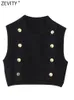 Women's Vests Zevity Women Fashion O Neck Sleeveless Metal Buttons Design Knitting Vest Sweater Female Chic Waistcoat Pullovers Tops SW5065 231207