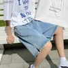 Mäns jeans koreansk stil sommarmän blå baggy korta jeans 2022 Nya streetwear wide ben denim shorts svart Brandl231208