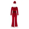 Women's Sleep Lounge Women Red Christmas Costumes Cute Long Sleeve Flared Jumpsuit and Santa Hat Set for Cosplay Role Playing Party Outfits 231207