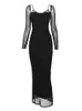 Urban Sexy Dresses Julissa Mo Long Sleeve Mesh Patchwork Lace Evening Dres Solid Maxi For Ladies Party Clubwear 2024 231208