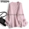 Women's Knits Tees Pink Plush Sweater Imitation Mink Velvet Sweet V-neck Women Long Sleeve Top Knit Pullover Warm Comfortable Undershirt FallWinter J231208