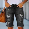 女性のショーツ2023女性夏のミッドウエストリッピングデニムファッションヒョウ柄のハイストレッチスキニー膝の長さジーンズS-2xl