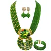 Conjunto de collar y pendientes, cuentas africanas de boda nigerianas verdes, joyería, pulsera de cristal, fiesta nupcial