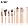 Makeup Brushes Beili 15st Rose Gold Makeup Borstes Pink Natural Goat Hair Foundation Powder Blush Eyeshadow Brush Set Brochas Maquillaje 231202