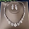 Necklace Earrings Set UILZ Shiny Zirconia Flower Shape Jewerly For Women Imitation Pearl Drop Sets Wedding Party Accessories