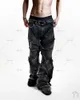 Jeans da uomo Y2K Punk Nero American Street Rock Retro Jeans oversize a vita alta da uomo Pantaloni a gamba larga dritti lavati con bordo vivo Uomo 231208