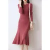 Basic Casual Dresses 100 Pure Wool For Women 2023 Winter Fashion Lengthkeen Dress Female Oneck Clothing Free DR01 231207