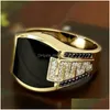 Parringar Classic Men s ring mode 18k guldfyllning inlagd svart sten zirkonpunk för förlovningsbröllop lyxsmycken 220719 dhpa0