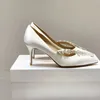 Klänningskor 2023 Summer Wheat Spike Silk Wedding High Heel Thin Pointed Head Bridal Women 231208