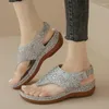 Zapatos de vestir de lujo lentejuelas doradas cuñas sandalias mujeres 2023 verano clip toe plataforma sandels mujer talla grande 43 tacón casual