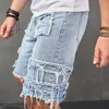 Dżinsy męskie 2023 Summer Men Streetwear Rubled Patch Denim Shorts Stylowe solidne proste proste pięciopunktowe spodnie męskie