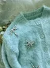 2023 Blue Rhinestone Print Women's Cardigan Brand samma stil Kvinntröjor DH13