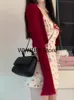 Tvådel klänning söt 2 bit klänning set kvinna röd lång ärm cardigan rem blommor y2k mini klänning party koreansk mode kostym hösten chic 231205