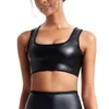 Cuir artificiel femmes S chemise en forme de U cou t-shirt sans manchettes entraîneur intermédiaire problèmes de corps ajustement serré sport soutien-gorge Sexy