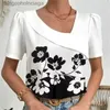 Women's T-Shirt Office Lady Daily Blouse Shirt Fashion Floral Print Short Sle Shirts Blusa Women Casual Pleat Patchwork V-Neck Tops PulloversL231208