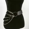 Cinture Cintura alla moda per donna, cintura legante per il corpo in pelle PU, ganci punk personalizzati, accessori circolari, catena in vita per donna