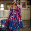 Vêtements ethniques Vêtements ethniques Mode Design classique Africain Dashiki Femmes Abaya Tissu en mousseline de soie Imprimer Robe ample Ajouter un pantalon 2 Pi Dhg0D